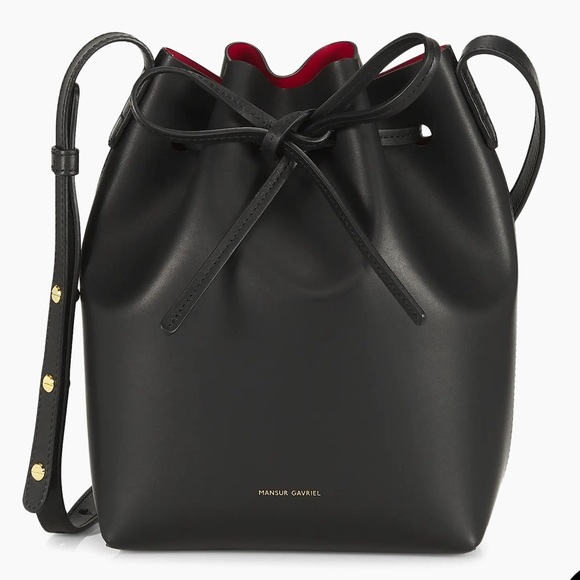 Mansur Gavriel mini leather bucket bag - Black Leather with red interior - Picture 2 of 15